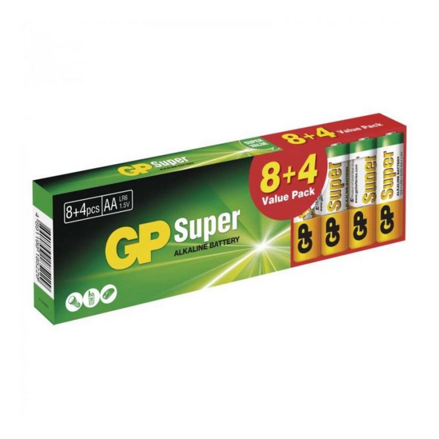 12 uds Pila alcalina AA GP SUPER 1,5V