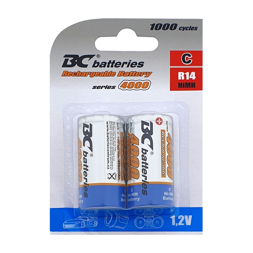 2 uds Batería recargable NiMH C 4000 mAh 1,2V