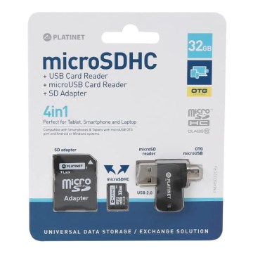 4en1 MicroSDHC 32GB + adaptador SD + lector MicroSD + adaptador OTG