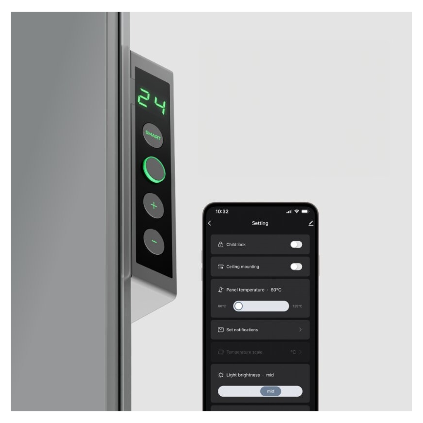 AENO - Panel infrarrojo eléctrico inteligente con LED mostrar 700W Temporizador/termostato IP44 Wi-fi gris