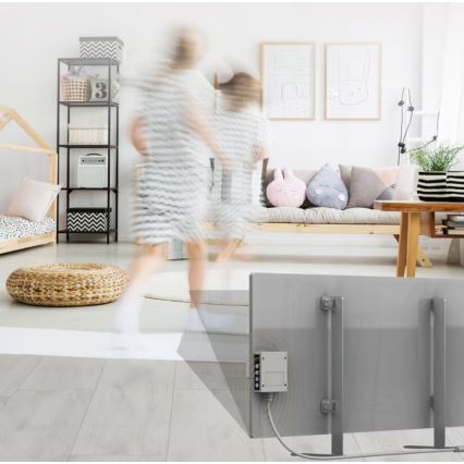 AENO - Panel infrarrojo eléctrico inteligente con LED mostrar 700W Temporizador/termostato IP44 Wi-fi gris