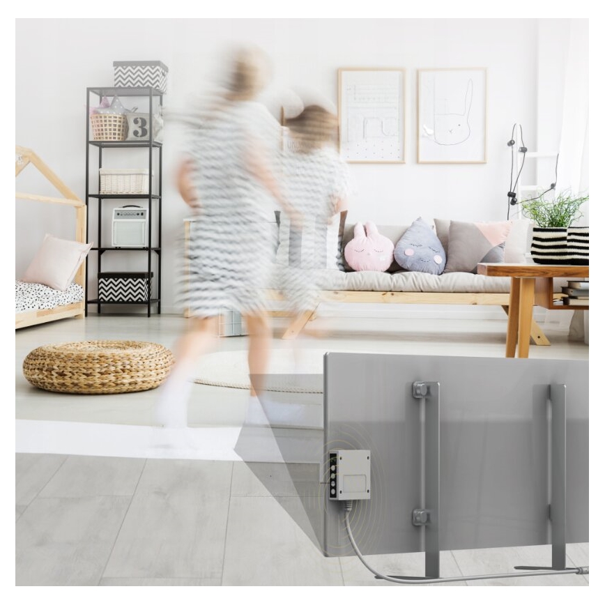 AENO - Panel infrarrojo eléctrico inteligente con LED mostrar 700W Temporizador/termostato IP44 Wi-fi gris