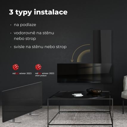 AENO - Panel infrarrojo eléctrico inteligente 700W Temporizador/termostato IP44 Wi-fi negro