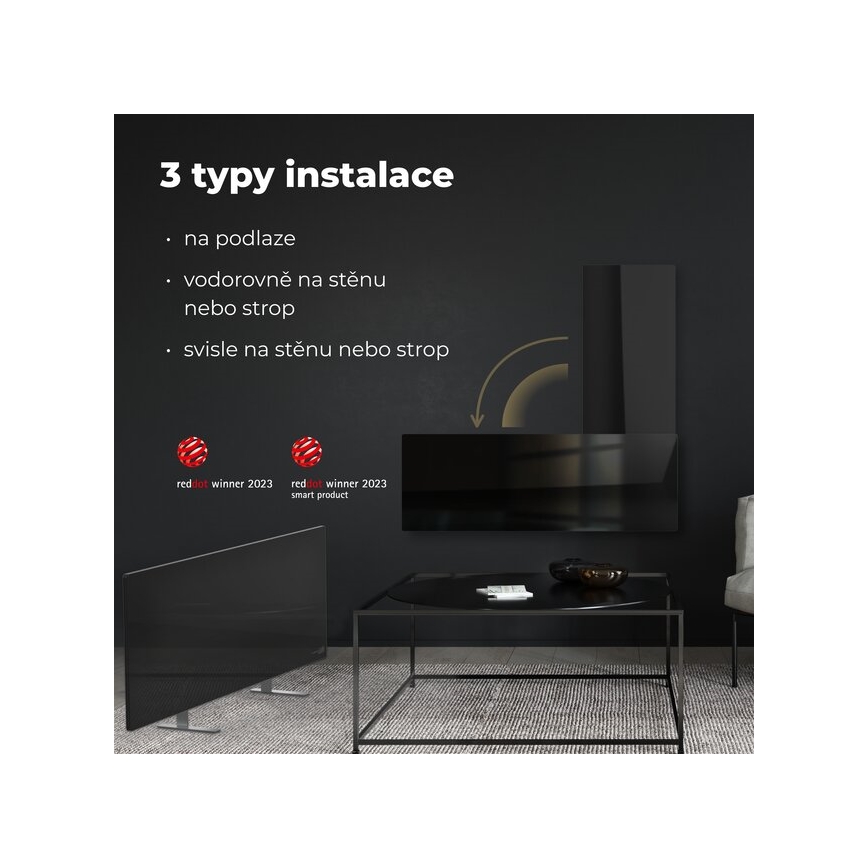 AENO - Panel infrarrojo eléctrico inteligente 700W Temporizador/termostato IP44 Wi-fi negro