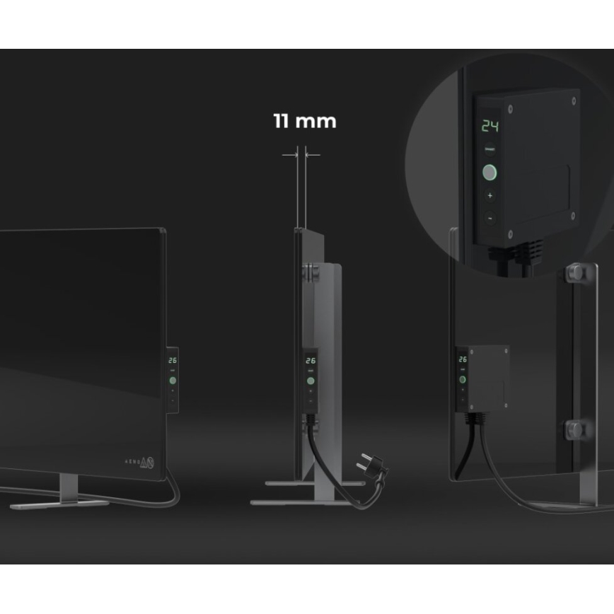 AENO - Panel infrarrojo eléctrico inteligente con LED mostrar 700W temporizador/termostato IP44 Wi-fi negro