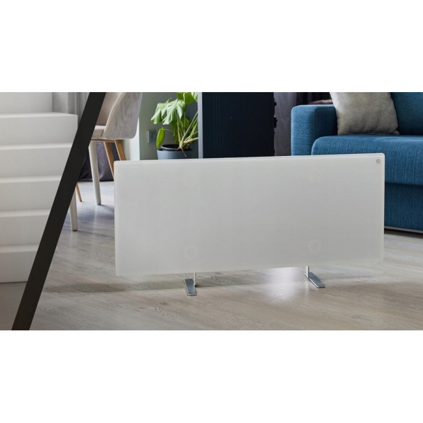 AENO - Panel infrarrojo eléctrico inteligente con pantalla LED 700W temporizador/termostato IP44 Wi-fi blanco