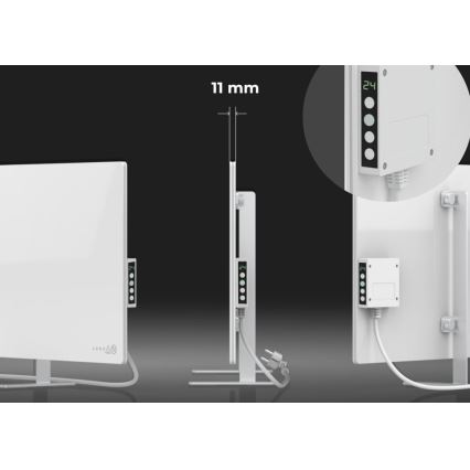 AENO - Panel infrarrojo eléctrico inteligente con pantalla LED 700W temporizador/termostato IP44 Wi-fi blanco