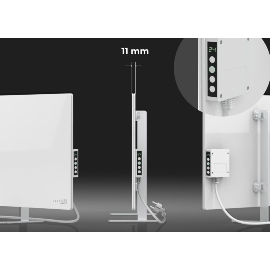 AENO - Panel infrarrojo eléctrico inteligente con pantalla LED 700W temporizador/termostato IP44 Wi-fi blanco