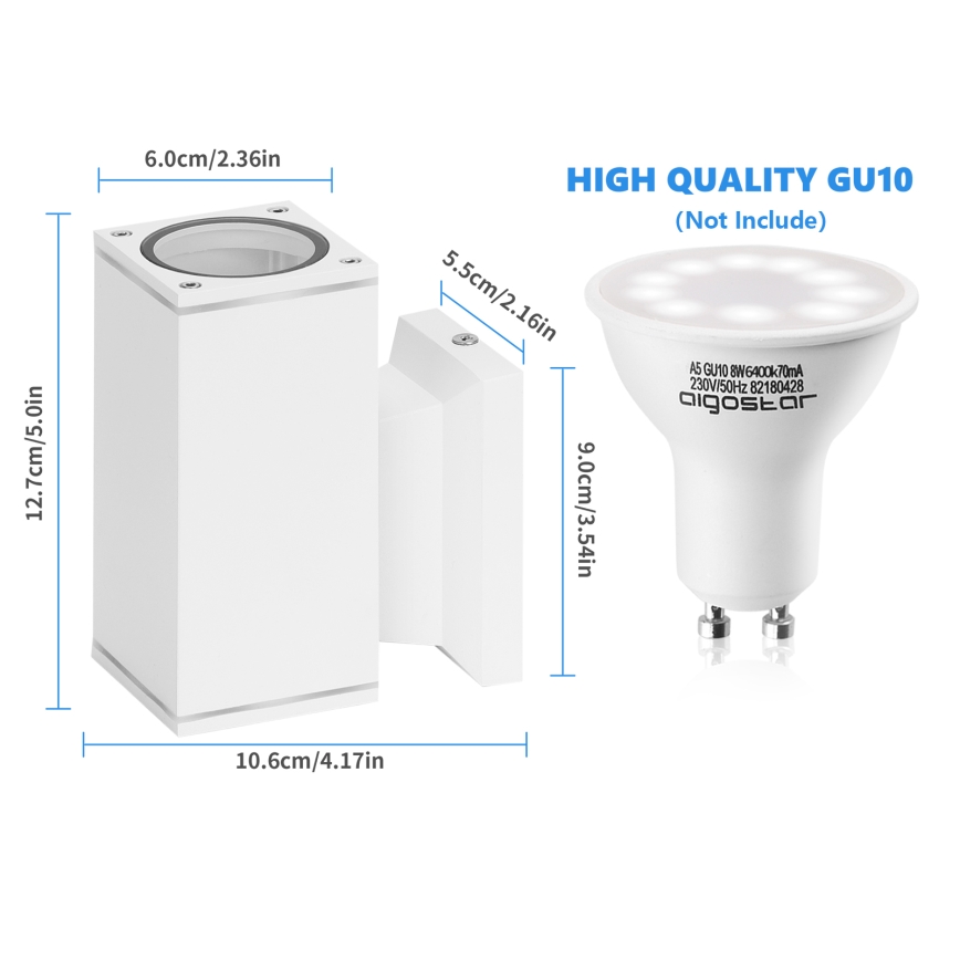 Aigostar - Aplique de exterior 1xGU10/230V blanco IP65 cuadrado