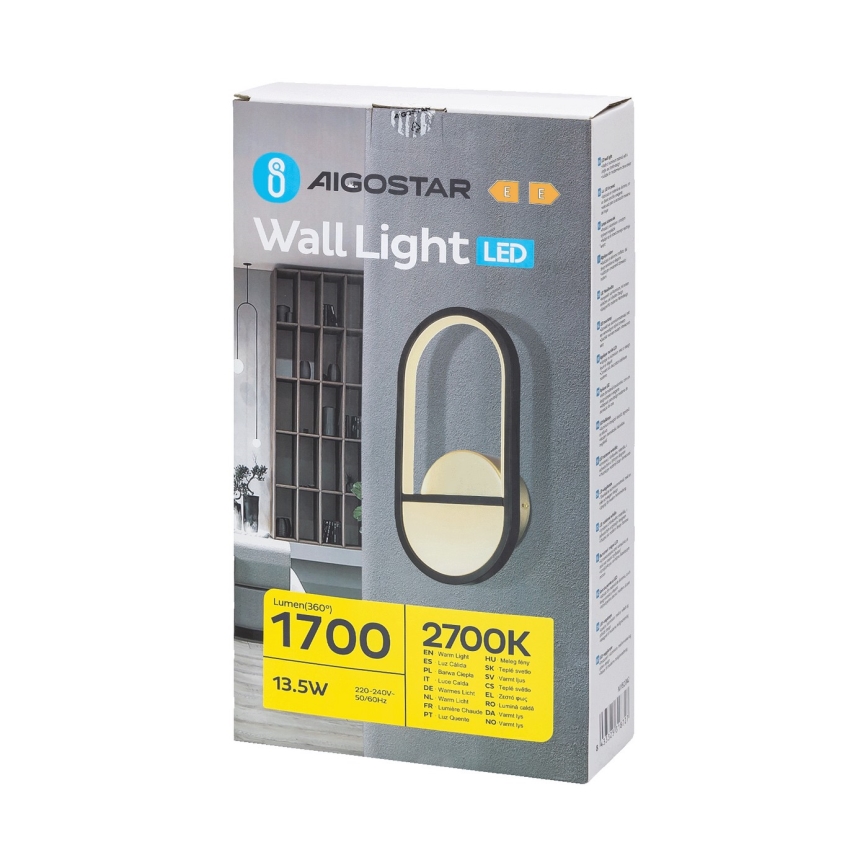 Aigostar - Aplique LED LED/13,5W/230V 2700K negro/dorado