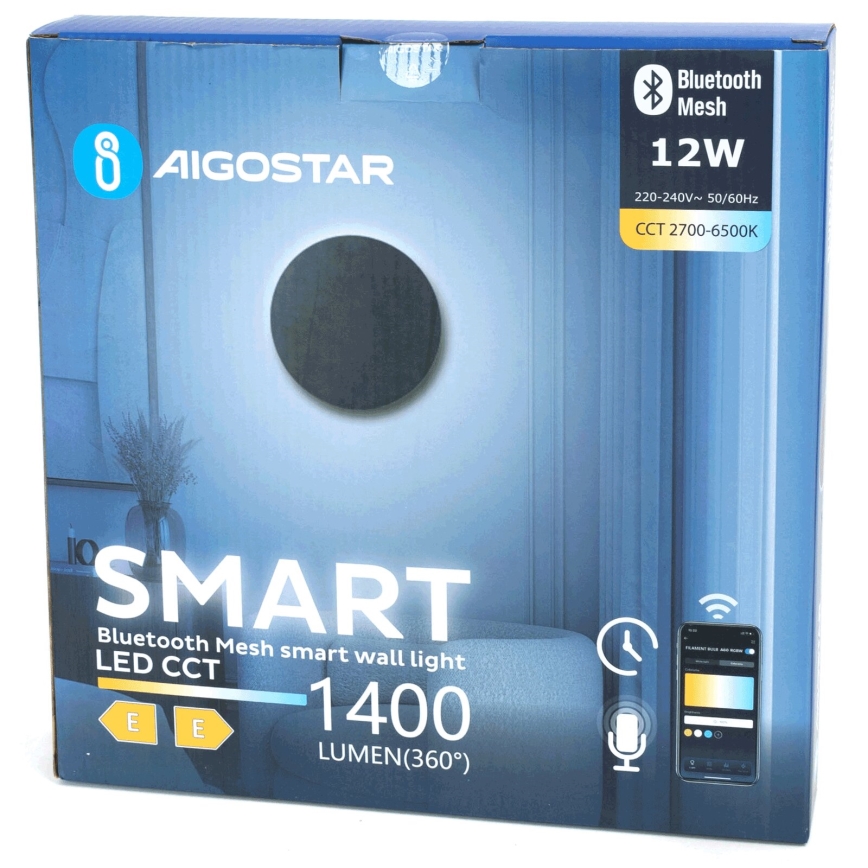 Aigostar - Aplique LED regulable MESH Inteligente LED/12W/230V 2700-6500K negro