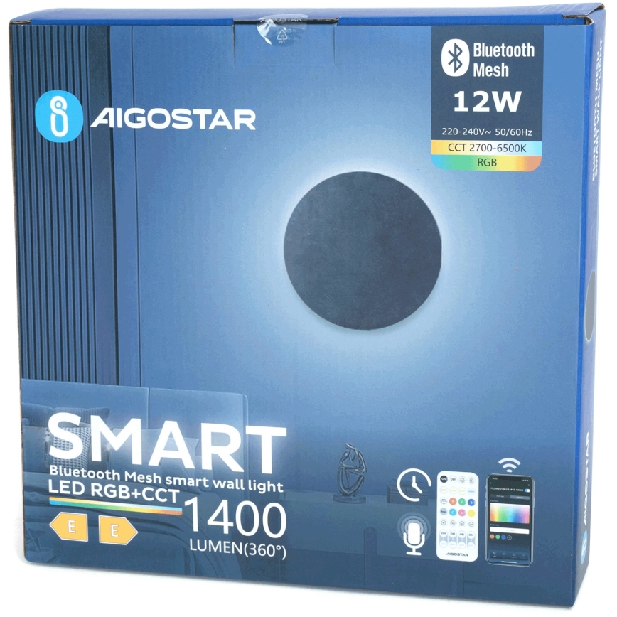 Aigostar - Aplique de pared LED RGBW regulable MESH Smart LED/12W/230V 2700-6500K negro + mando a distancia