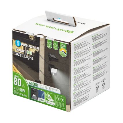 Aigostar - Aplique LED solar con sensor LED/0,64W/3,7V 600 mAh 6500K IP44