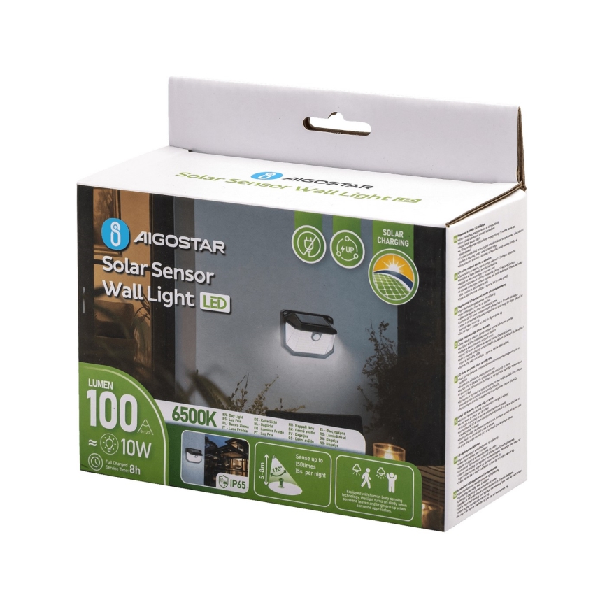 Aigostar - Aplique LED solar con sensor LED/0,8W/5,5V 1200 mAh 6500K IP65