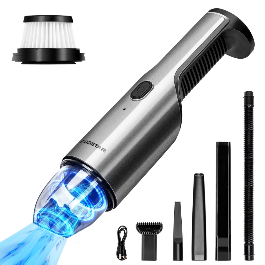 Aigostar - Aspirador de mano recargable 70W/7,4V cromo
