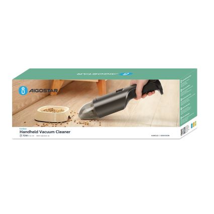 Aigostar - Aspirador de mano recargable 70W/7,4V cromo