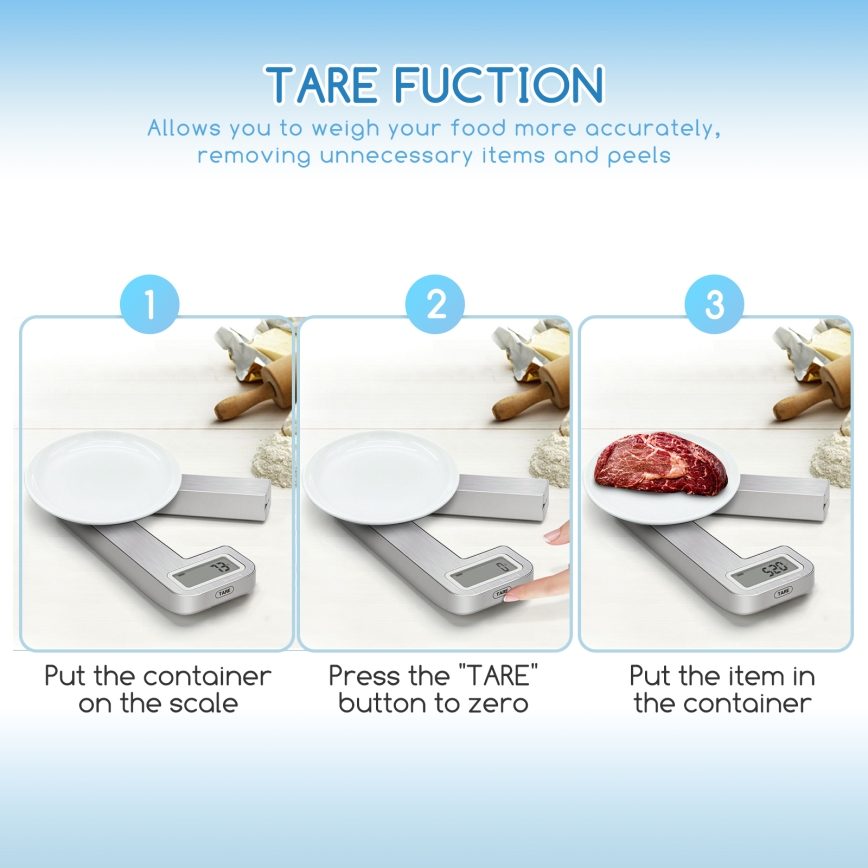 Aigostar - Báscula de cocina plegable 5kg cromo mate