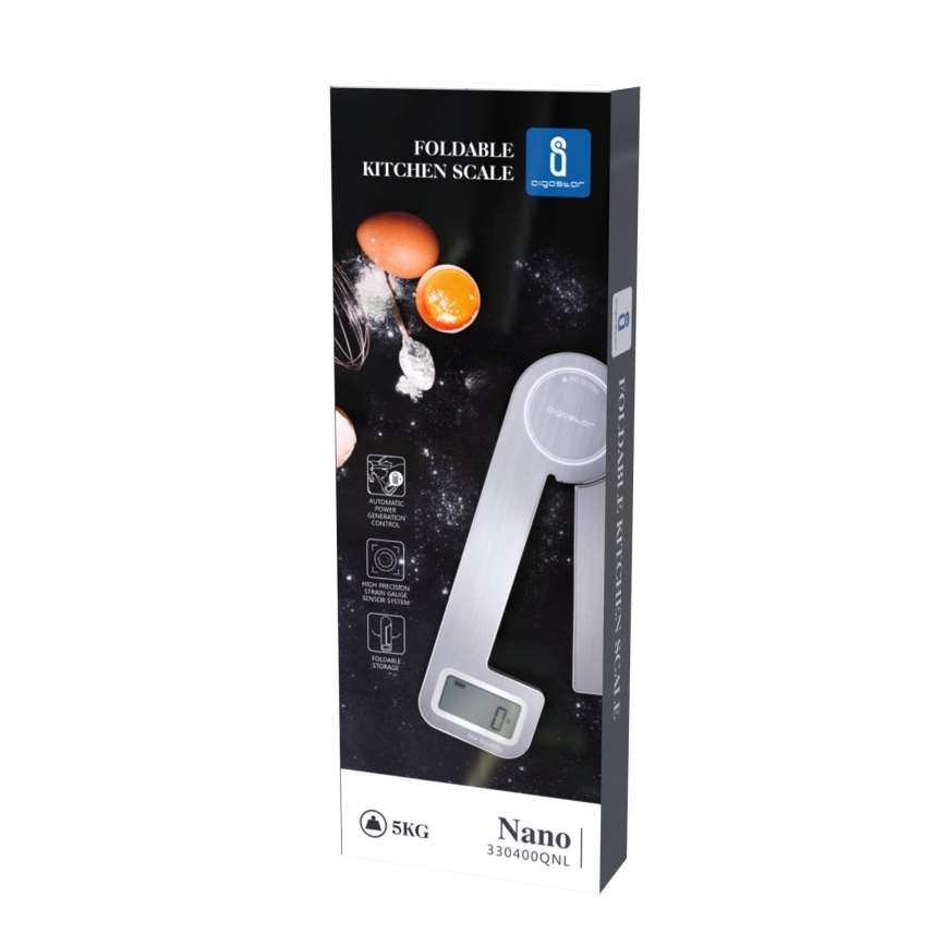 Aigostar - Báscula de cocina plegable 5kg cromo mate