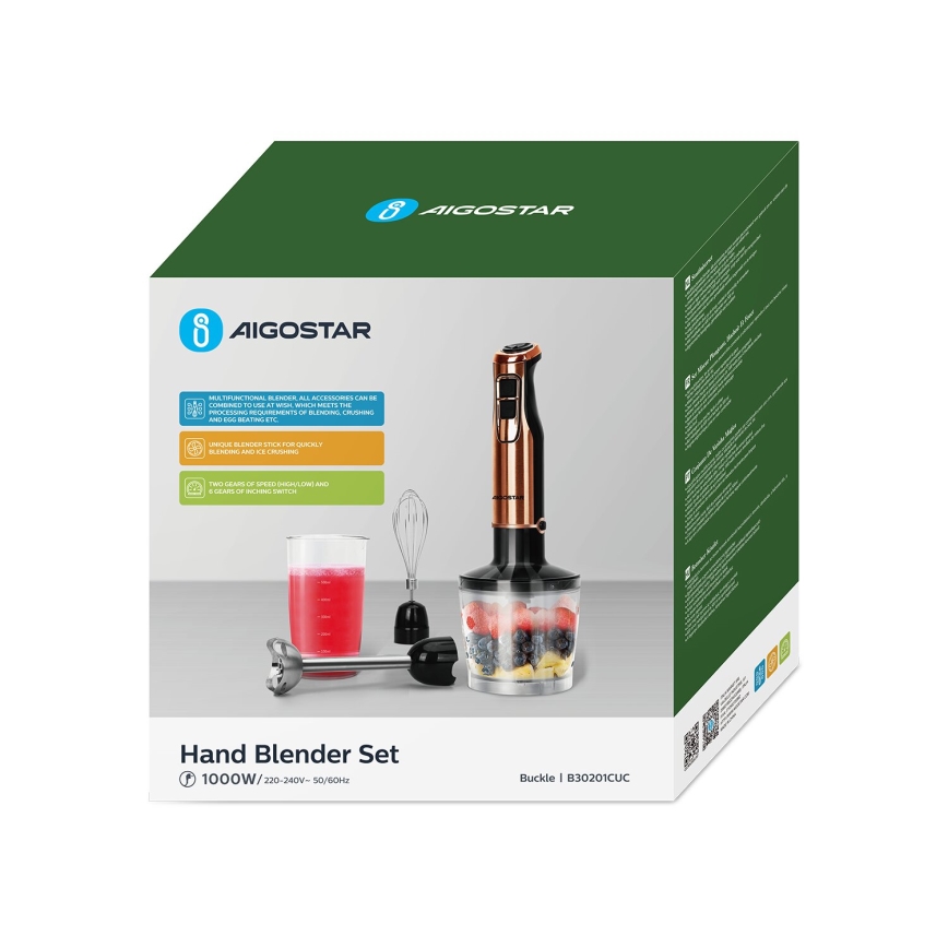 Aigostar - Batidora de mano 1000W/230V rosa dorado