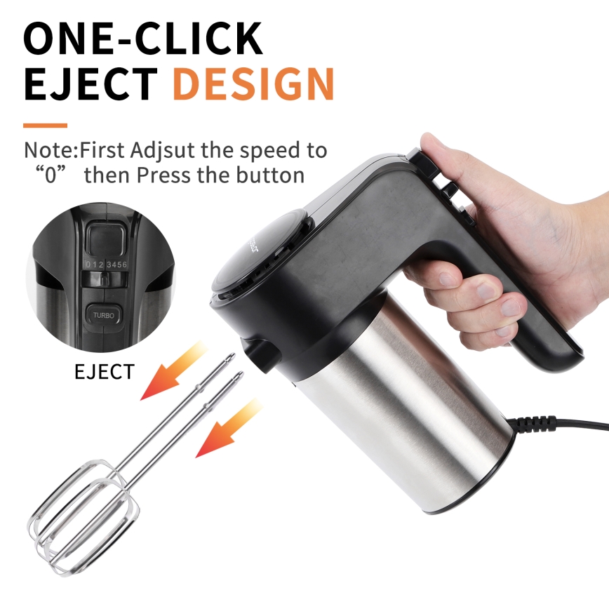 Aigostar - Batidora de mano 300W/230V negro/cromo mate
