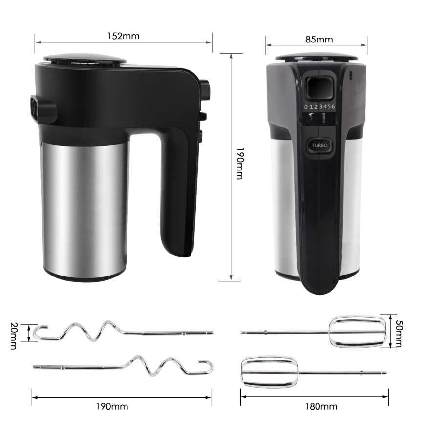 Aigostar - Batidora de mano 300W/230V negro/cromo mate