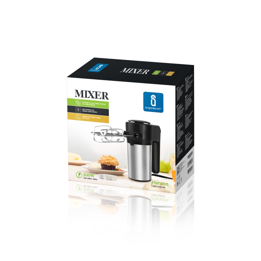Aigostar - Batidora de mano 300W/230V negro/cromo mate