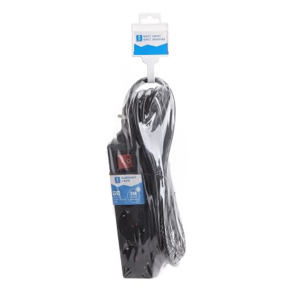 Aigostar - Cable de extensión con interruptor 4Z 1,5m negro