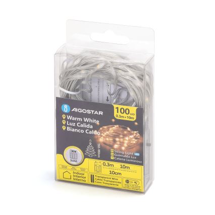 Aigostar - Cadena de luces de Navidad LED 100xLED/3xAA 10,3m blanco cálido