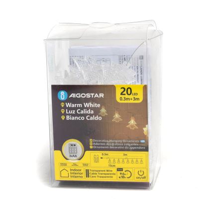 Aigostar - Cadena de luces de Navidad LED 20xLED/3xAA 3,3m árboles