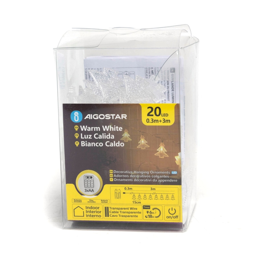 Aigostar - Cadena de luces de Navidad LED 20xLED/3xAA 3,3m árboles
