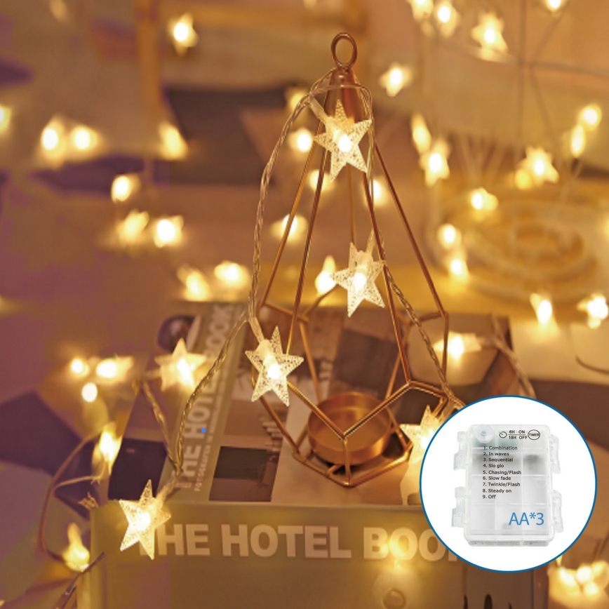 Aigostar - Cadena de luces de Navidad LED 20xLED/3xAA 3,3m Estrellas
