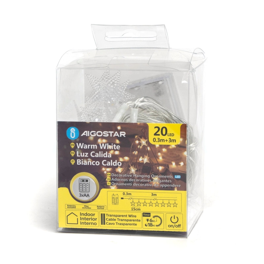 Aigostar - Cadena de luces de Navidad LED 20xLED/3xAA 3,3m Estrellas
