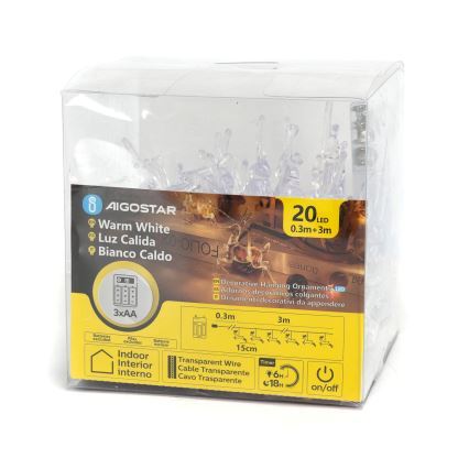 Aigostar - Cadena de luces de Navidad LED 20xLED/3xAA 3,3m renos