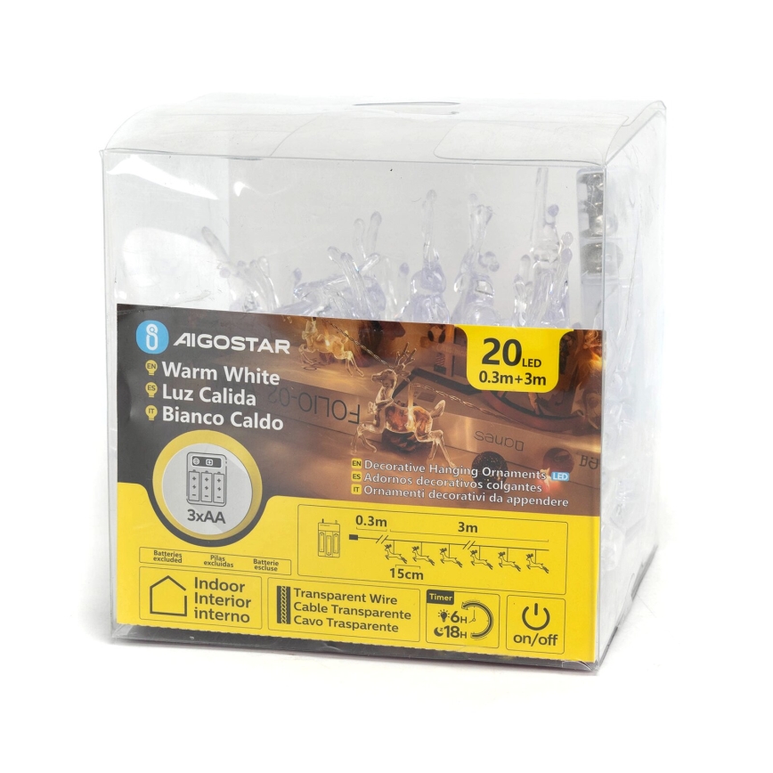 Aigostar - Cadena de luces de Navidad LED 20xLED/3xAA 3,3m renos