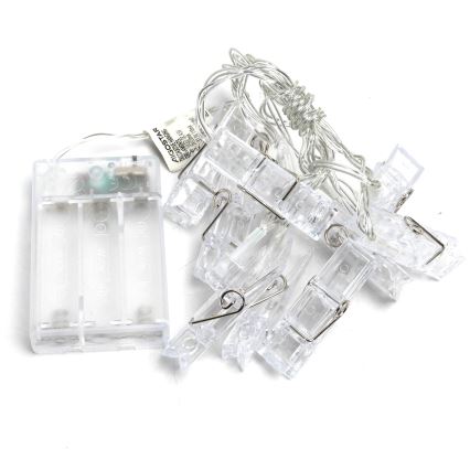 Aigostar - Cadena de luces LED decorativa con pinzas 20xLED/3xAA 3,3m blanco cálido
