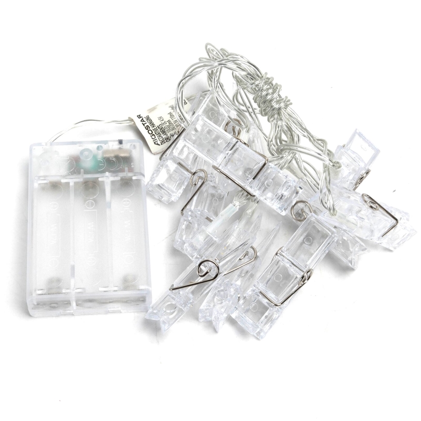 Aigostar - Cadena de luces LED decorativa con pinzas 20xLED/3xAA 3,3m blanco cálido