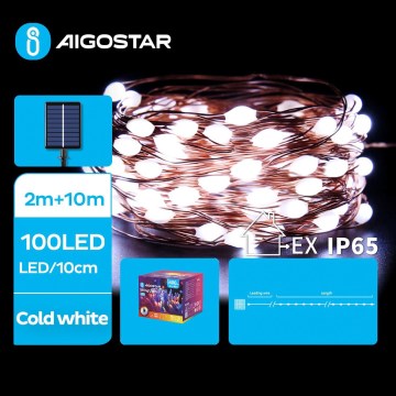 Aigostar - Cadena de luces solares LED navideñas 100xLED/8 funciones 12m IP65 blanco frío