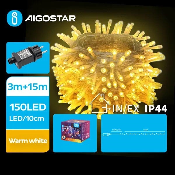 Aigostar - Cadena de navidad LED exterior 150xLED/8 funciones 18m IP44 blanco cálido