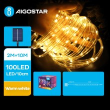 Aigostar - Cadena de navidad LED solar 100xLED/8 funciones 12m IP65 blanco cálido