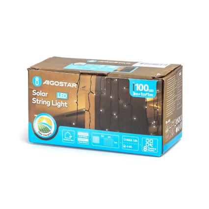 Aigostar - Cadena de navidad LED Solar 100xLED/8 funciones 4x1m IP65 blanco frío