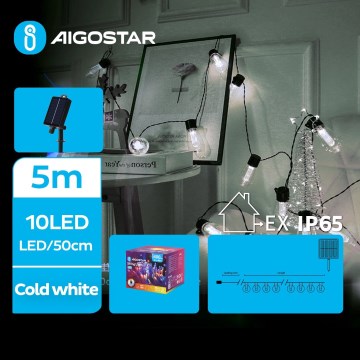 Aigostar - Cadena de Navidad LED solar 10xLED/8 funciones 6,5m IP65 blanco frío