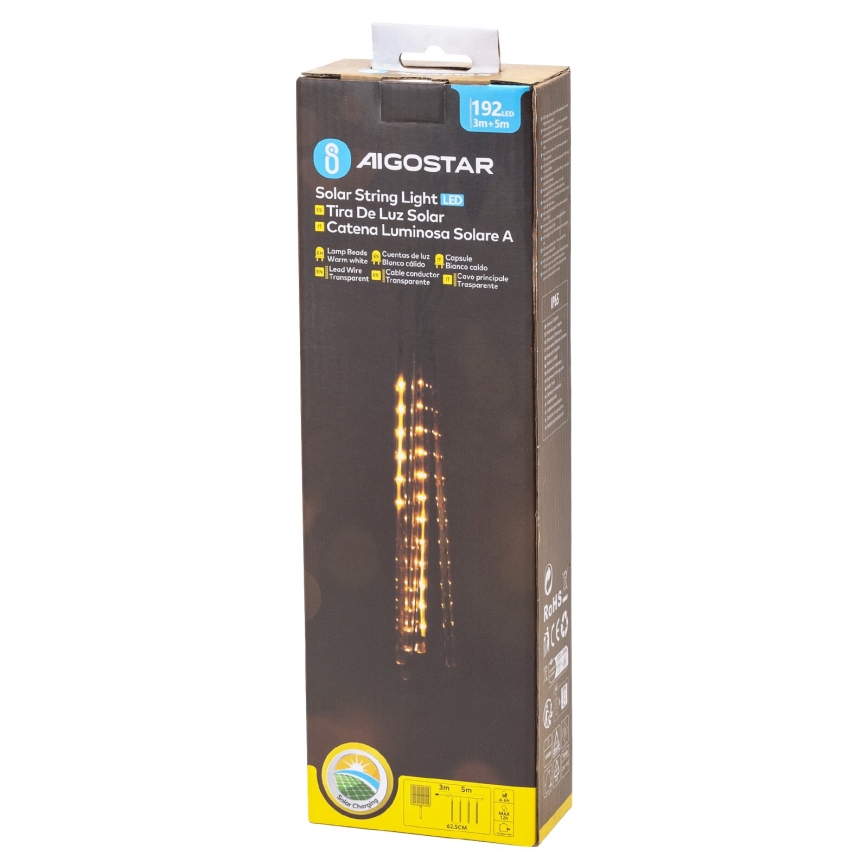 Aigostar - Cadena de Navidad LED Solar 192xLED/8m IP65 blanco cálido