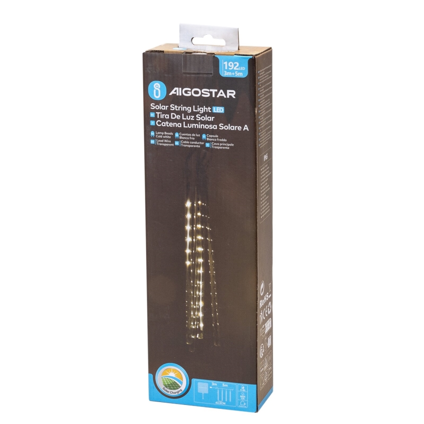 Aigostar - Cadena de Navidad LED Solar 192xLED/8m IP65 blanco frío