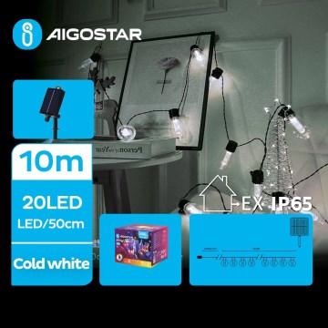 Aigostar - Cadena de Navidad LED Solar 20xLED/8 funciones 11,5m IP65 blanco frío