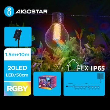 Aigostar - Cadena de Navidad LED solar 20xLED/8 funciones 11,5m IP65 multicolor