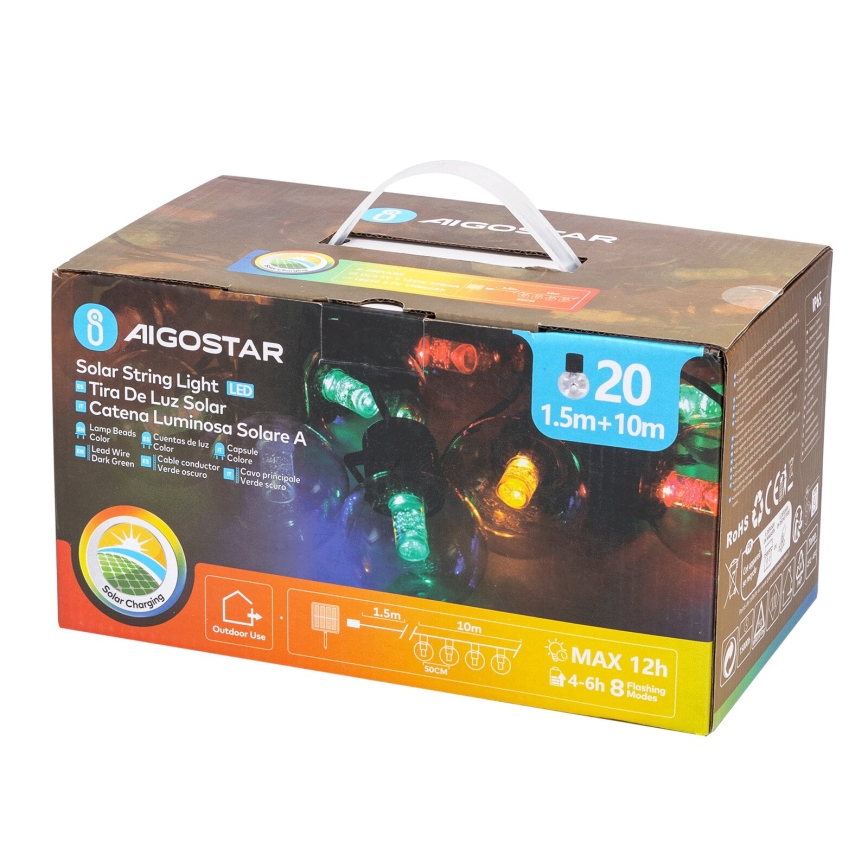 Aigostar - Cadena de Navidad LED solar 20xLED/8 funciones 11,5m IP65 multicolor