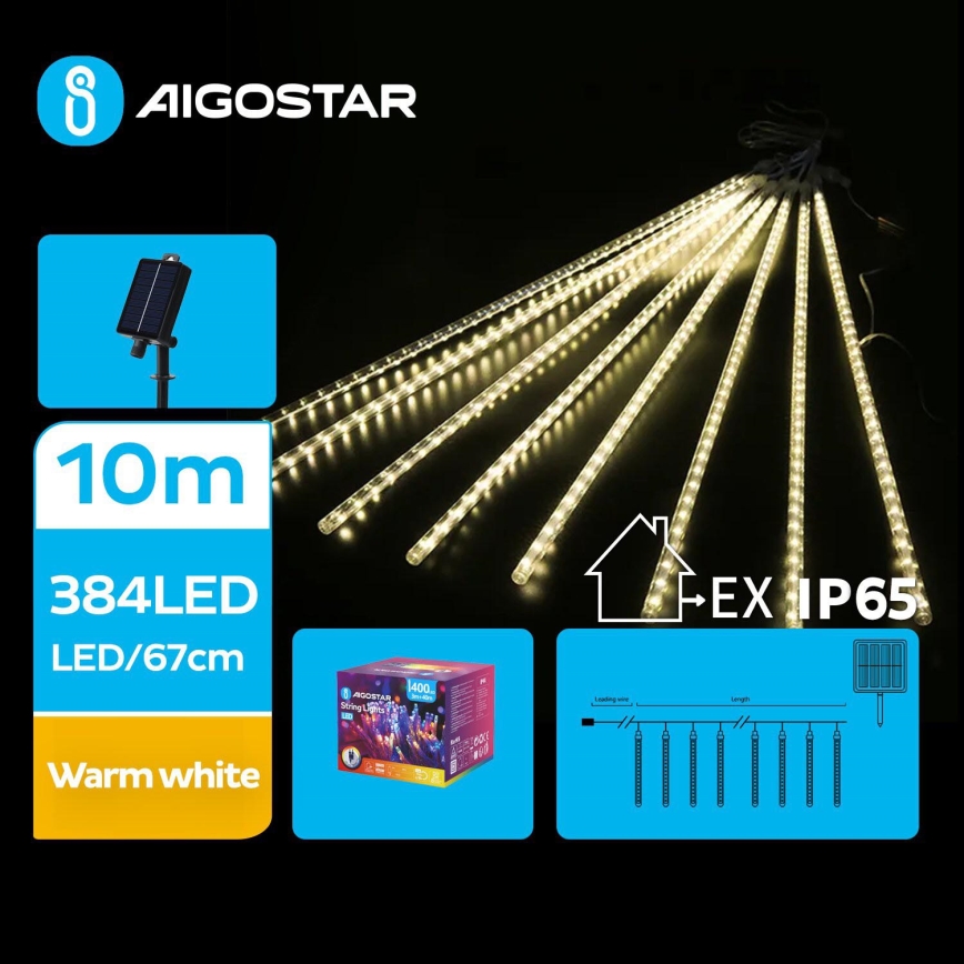 Aigostar - Cadena de Navidad LED Solar 384xLED/13m IP65 blanco cálido