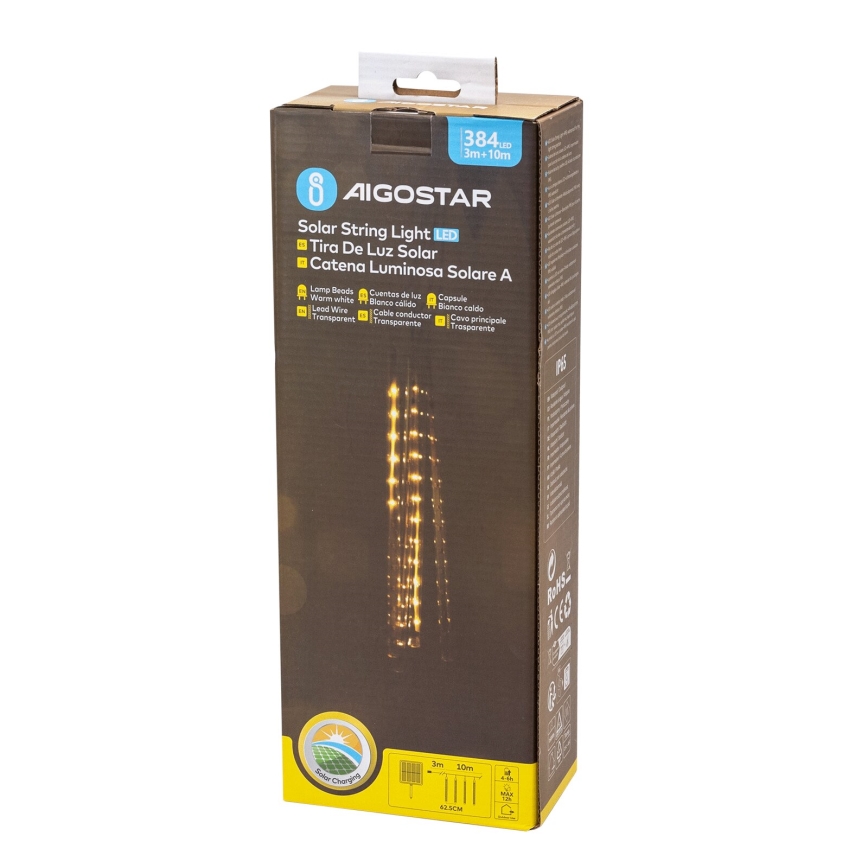 Aigostar - Cadena de Navidad LED Solar 384xLED/13m IP65 blanco cálido