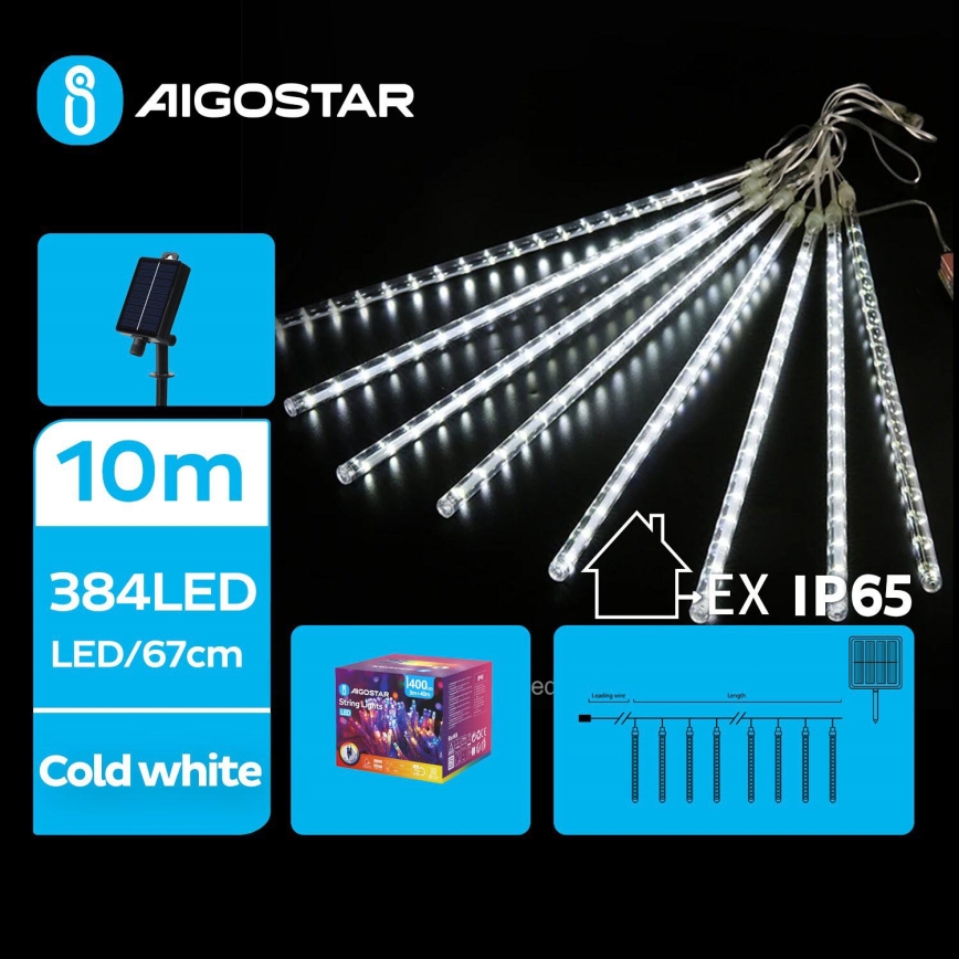 Aigostar - Cadena de Navidad LED Solar 384xLED/13m IP65 blanco frío