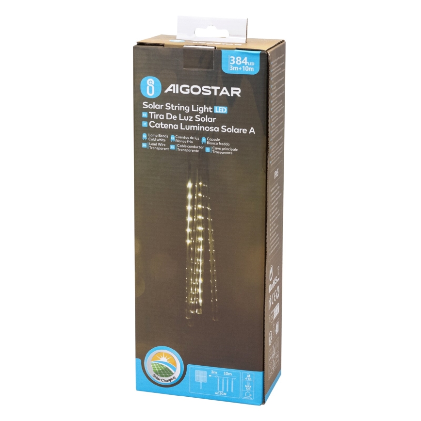 Aigostar - Cadena de Navidad LED Solar 384xLED/13m IP65 blanco frío